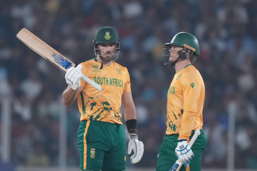 Aiden Markram celebrates a 19-ball fifty
